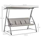 easycomfort dondolo da giardino 3 posti con tettuccio in acciaio e poliestere beige