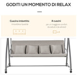 easycomfort dondolo da giardino 3 posti con tettuccio in acciaio e poliestere beige