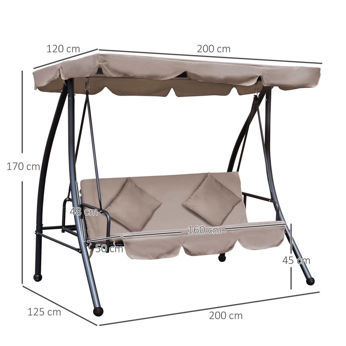 easycomfort dondolo da esterni 2 in1 per 3 persone convertibile in letto con tettuccio 200x125x170cm beige