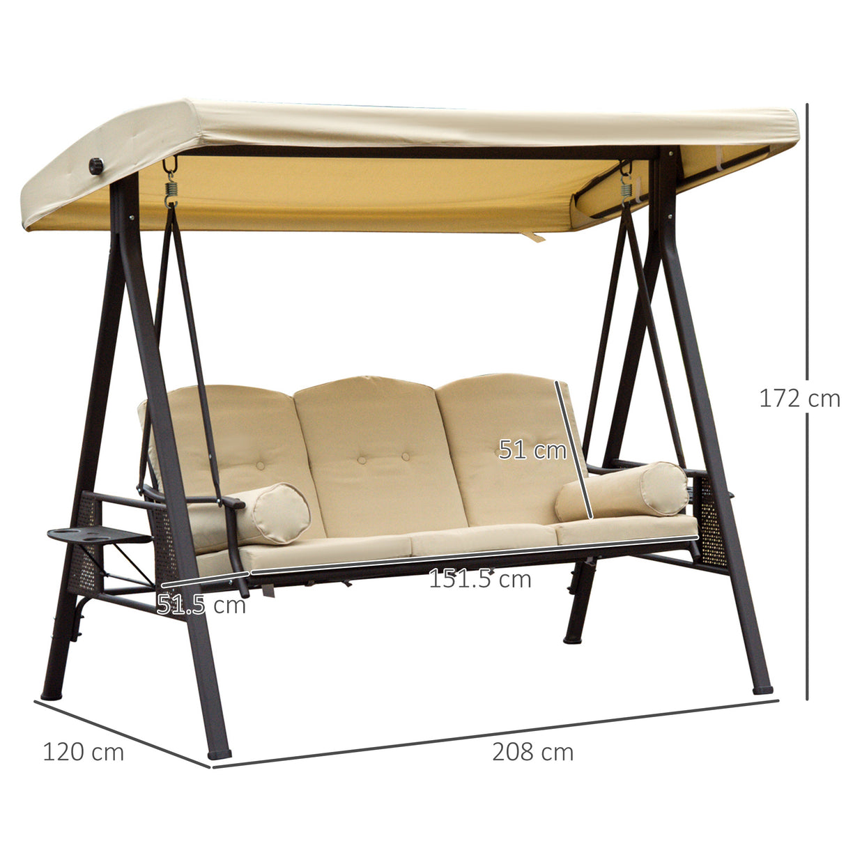 easycomfort dondolo da giardino 3 posti con tetto inclinabile e cuscini imbottiti