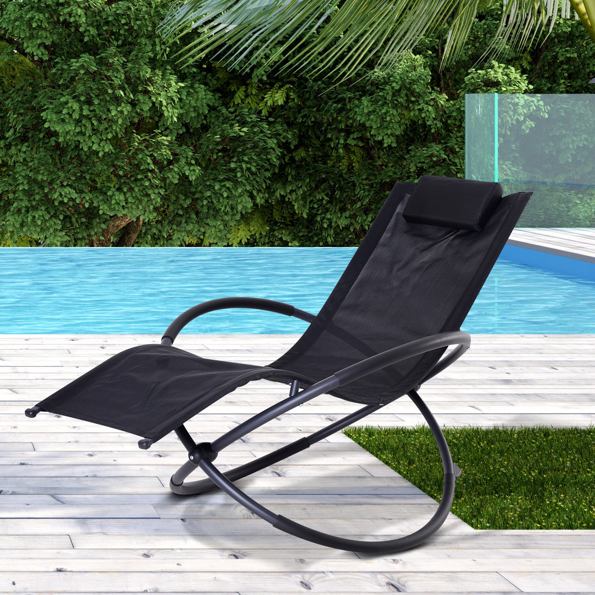 easycomfort easycomfort sedia a dondolo moderna in textilene nero 154x80x84cm