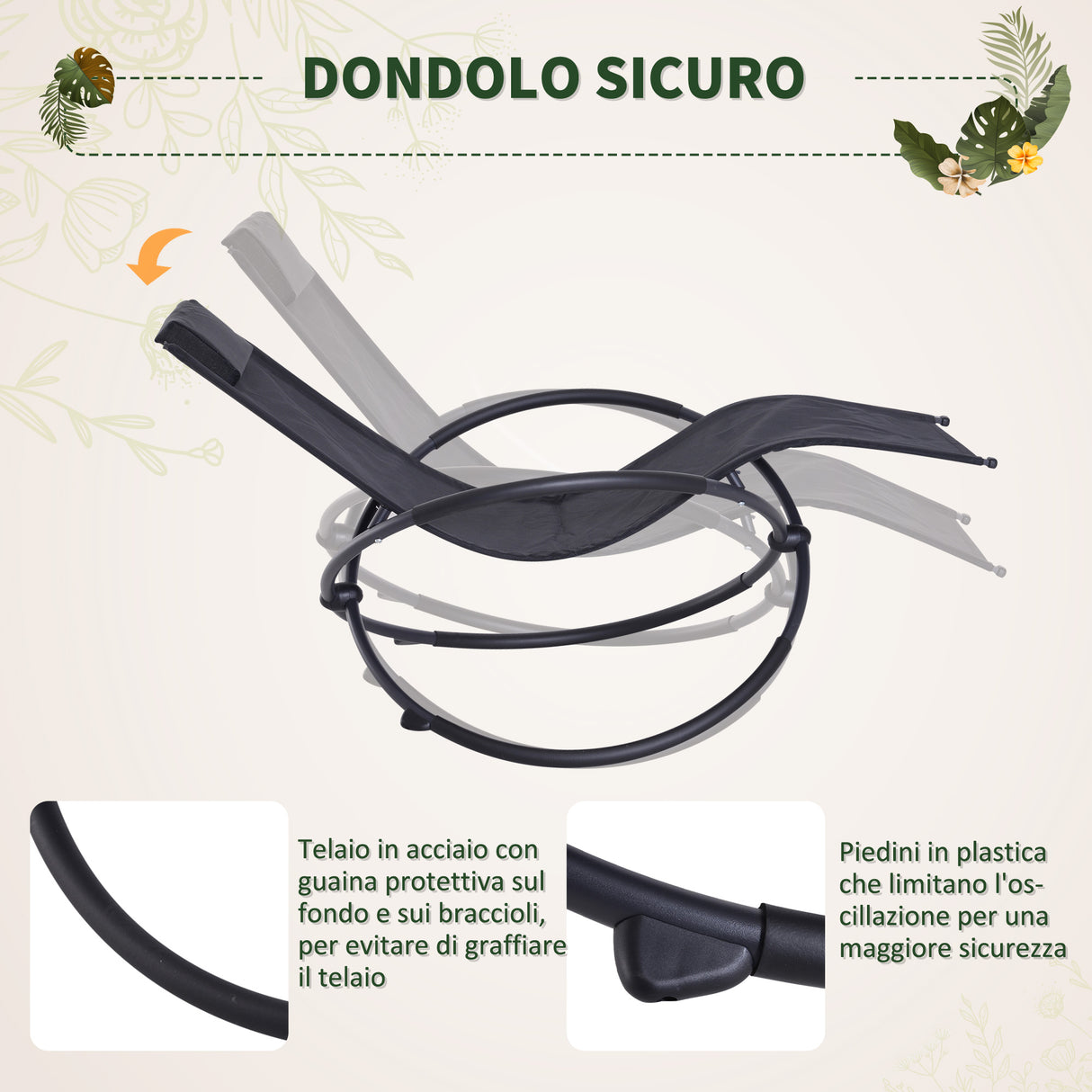 easycomfort easycomfort sedia a dondolo moderna in textilene nero 154x80x84cm