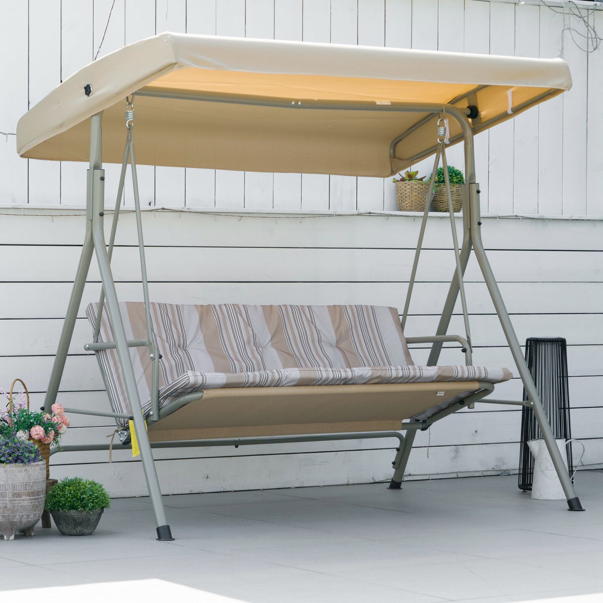 easycomfort easycomfort dondolo da giardino 3 posti in acciaio con tetto regolabile cuscini e braccioli 172x110x156cm