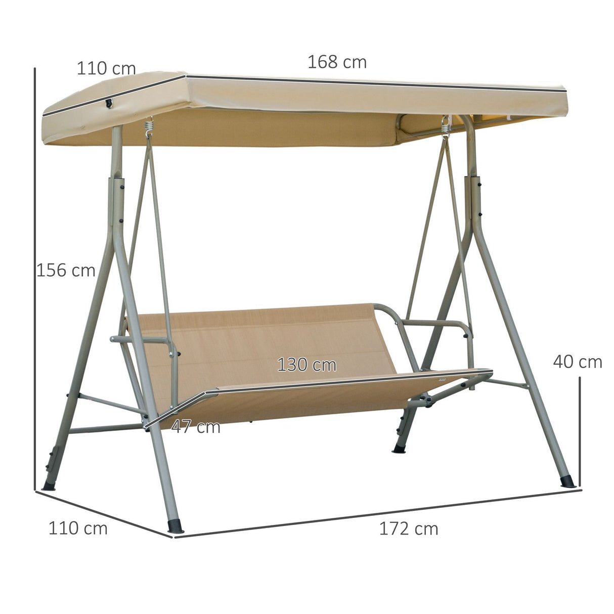 easycomfort easycomfort dondolo da giardino 3 posti in acciaio con tetto regolabile cuscini e braccioli 172x110x156cm