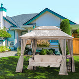 easycomfort easycomfort dondolo 3 posti e lettino singolo copertura a gazebo con zanzariera e cuscini 256x172x248cm crema