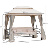 easycomfort easycomfort dondolo 3 posti e lettino singolo copertura a gazebo con zanzariera e cuscini 256x172x248cm crema
