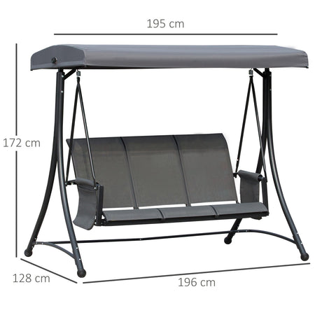 easycomfort easycomfort dondolo 3 posti da giardino o terrazzo con tettuccio regolabile e tasche portaoggetti grigio scuro 196x128x172cm