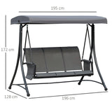 easycomfort easycomfort dondolo 3 posti da giardino o terrazzo con tettuccio regolabile e tasche portaoggetti grigio scuro 196x128x172cm