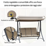 easycomfort easycomfort dondolo da giardino 3 posti tettuccio e tasche portaoggetti marrone