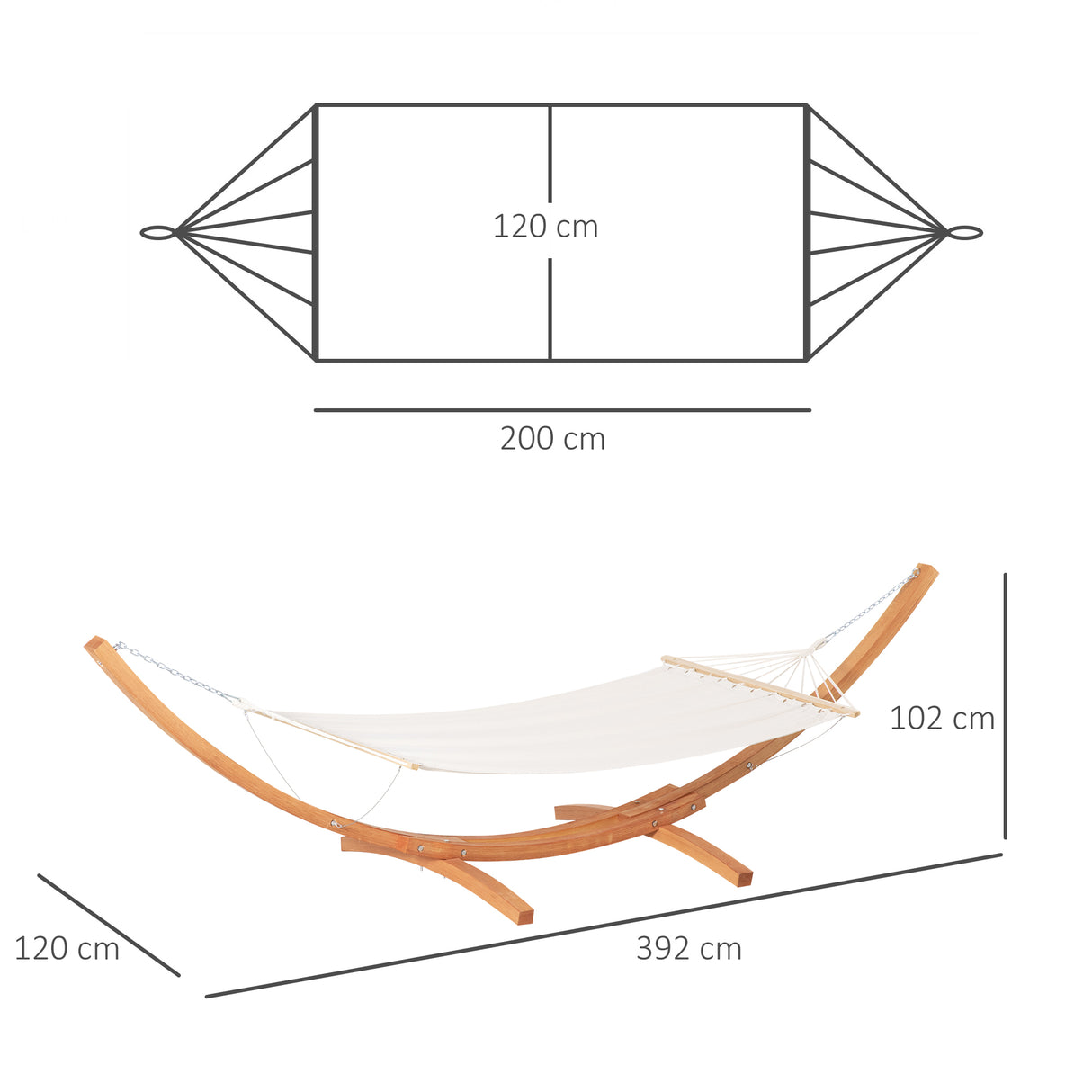 easycomfort amaca con supporto in legno di pino e cotone per giardino 392x120x102cm bianca peso 150kg