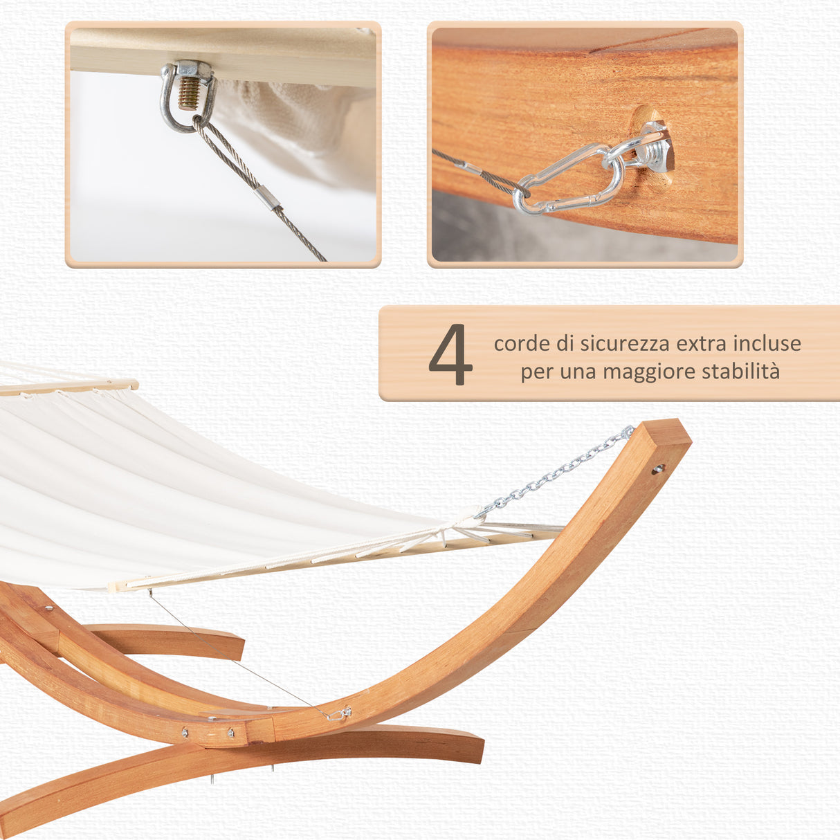 easycomfort amaca con supporto in legno di pino e cotone per giardino 392x120x102cm bianca peso 150kg