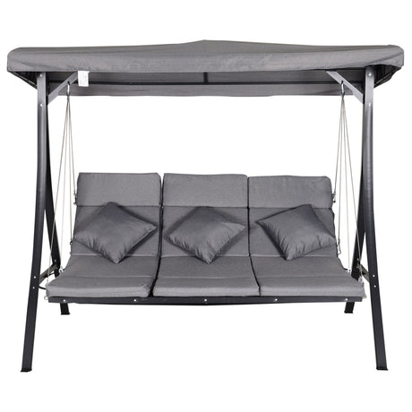 easycomfort easycomfort dondolo reclinabile 3 posti in tessuto con cuscini e tetto regolabile grigio 200 x 115 x 168 cm