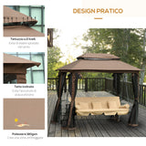 easycomfort easycomfort dondolo 3 posti da giardino convertibile in lettino con gazebo con zanzariera e cuscini 257x175x240cm cachi