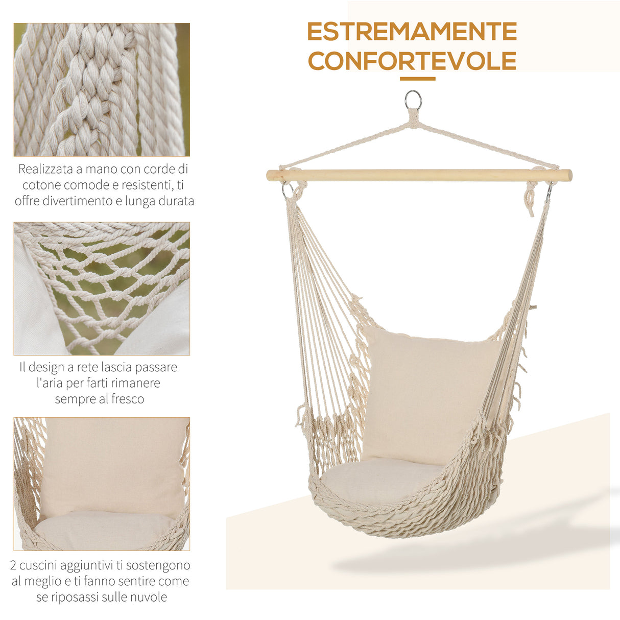 easycomfort easycomfort amaca altalena imbottita in corda per interni ed esterni bianca