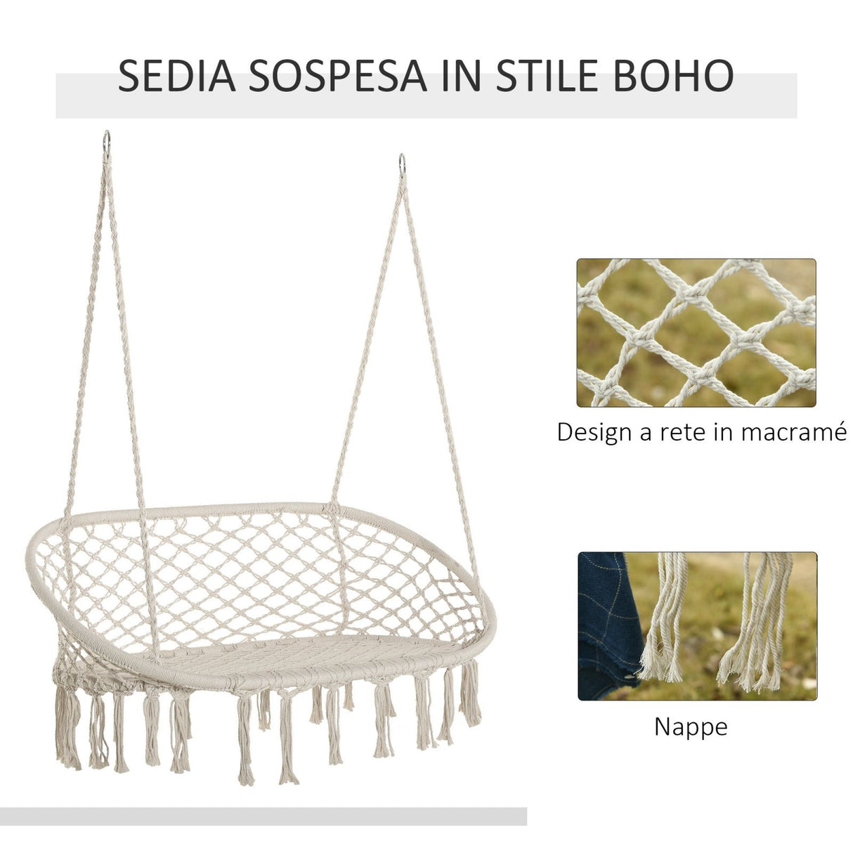 easycomfort easycomfort amaca a dondolo da giardino e casa a 2 posti telaio metallo e seduta cotone 130x75x40cm bianco crema