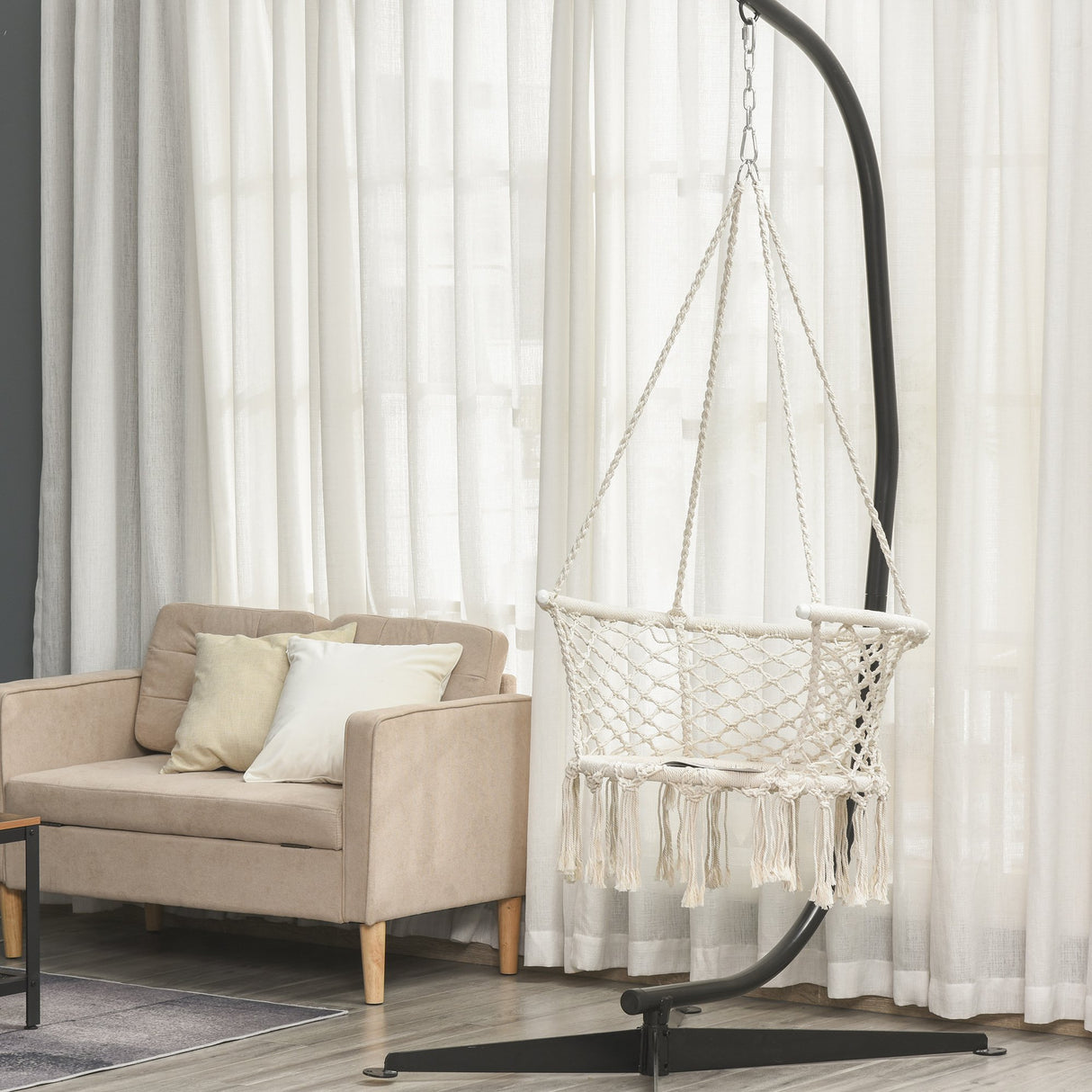 easycomfort sedia sospesa in poliestere e macrame per interni ed esterni crema