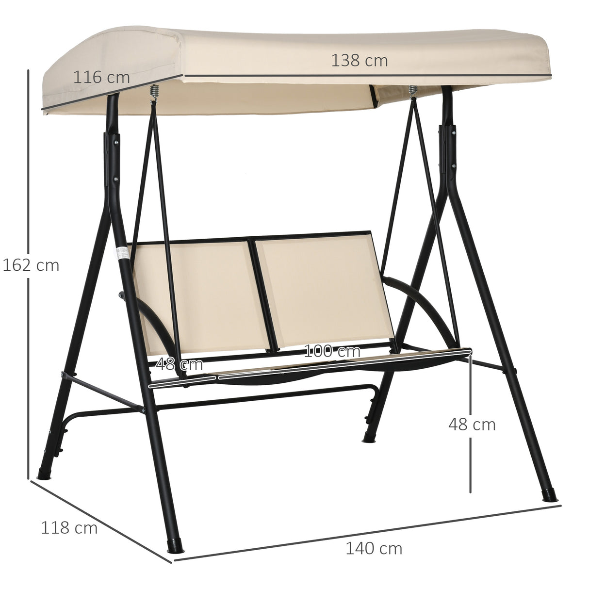 easycomfort dondolo a 2 posti da giardino con tettuccio regolabile 140x118x162cm beige