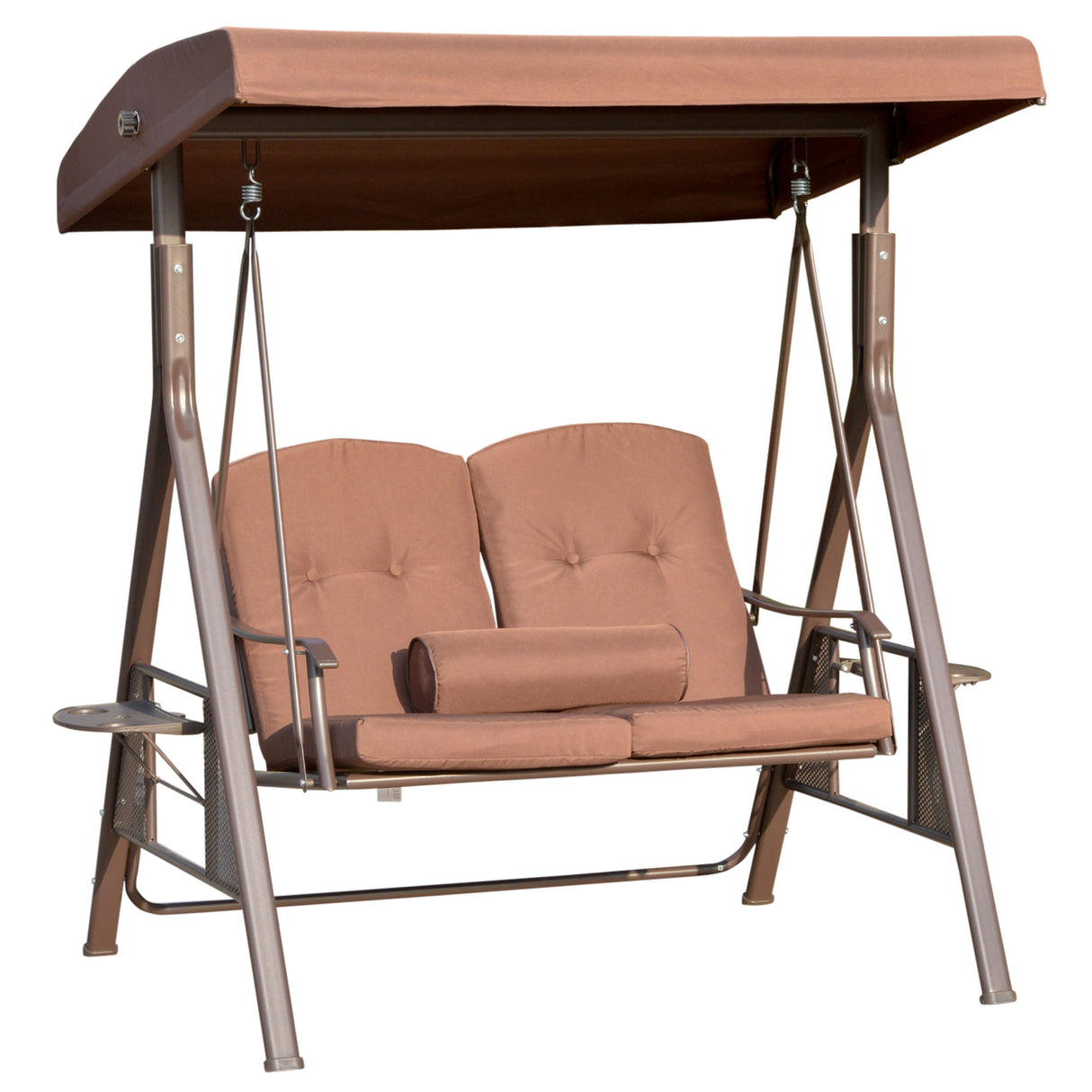 easycomfort dondolo da giardino 2 posti con tettuccio regolabile e porta bicchieri 157x118x180 cm marrone