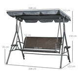 easycomfort dondolo da giardino 3 posti in rattan pe e acciaio con tettuccio regolabile e portabicchieri 204x112x150 cm