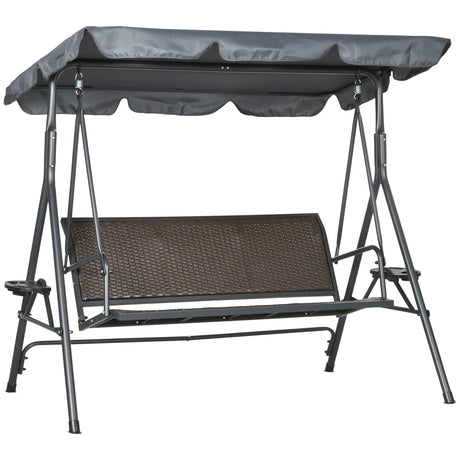 easycomfort dondolo da giardino 3 posti in rattan pe e acciaio con tettuccio regolabile e portabicchieri 204x112x150 cm