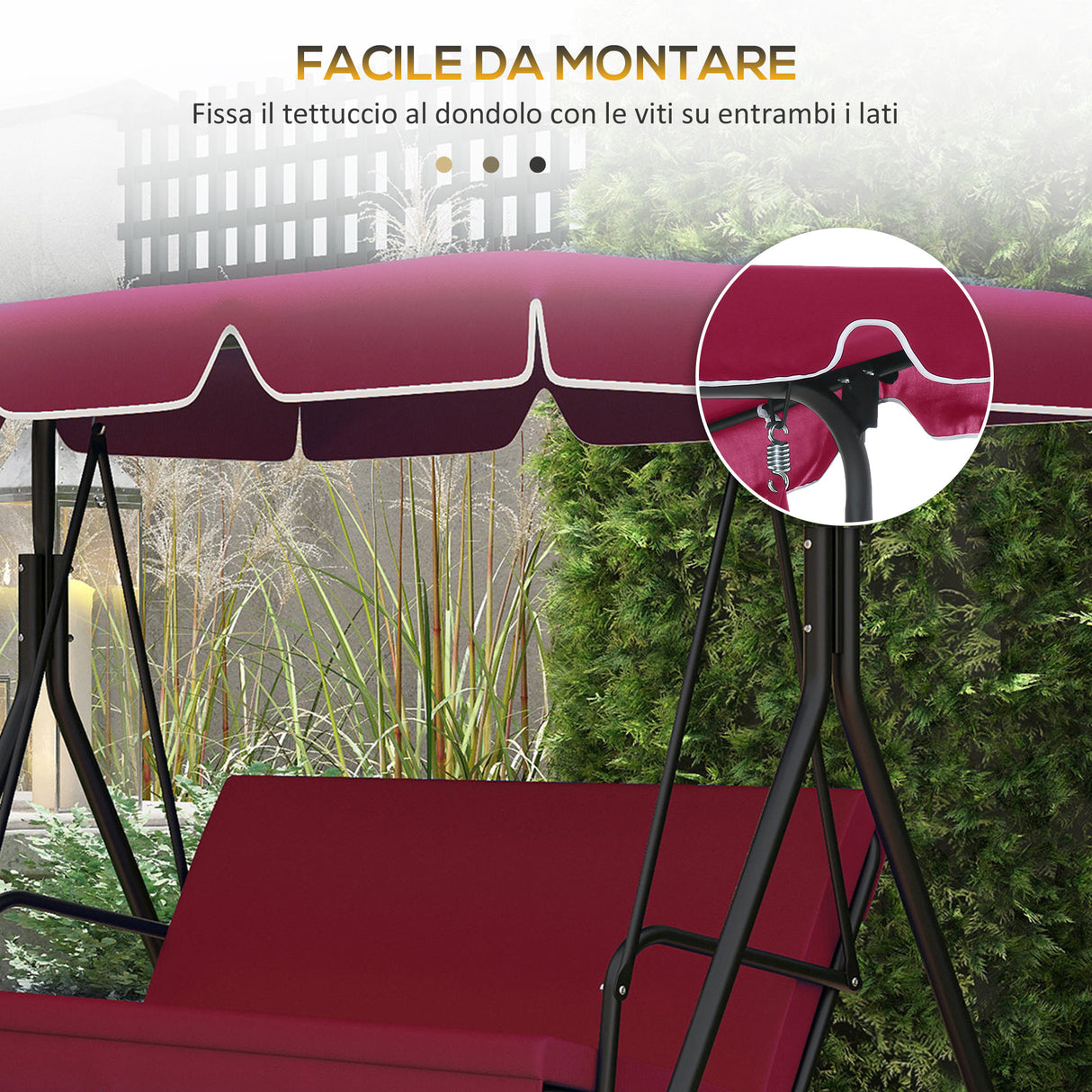 easycomfort tettuccio di ricambio per dondolo in poliestere con protezione uv50+ 192x144cm rosso