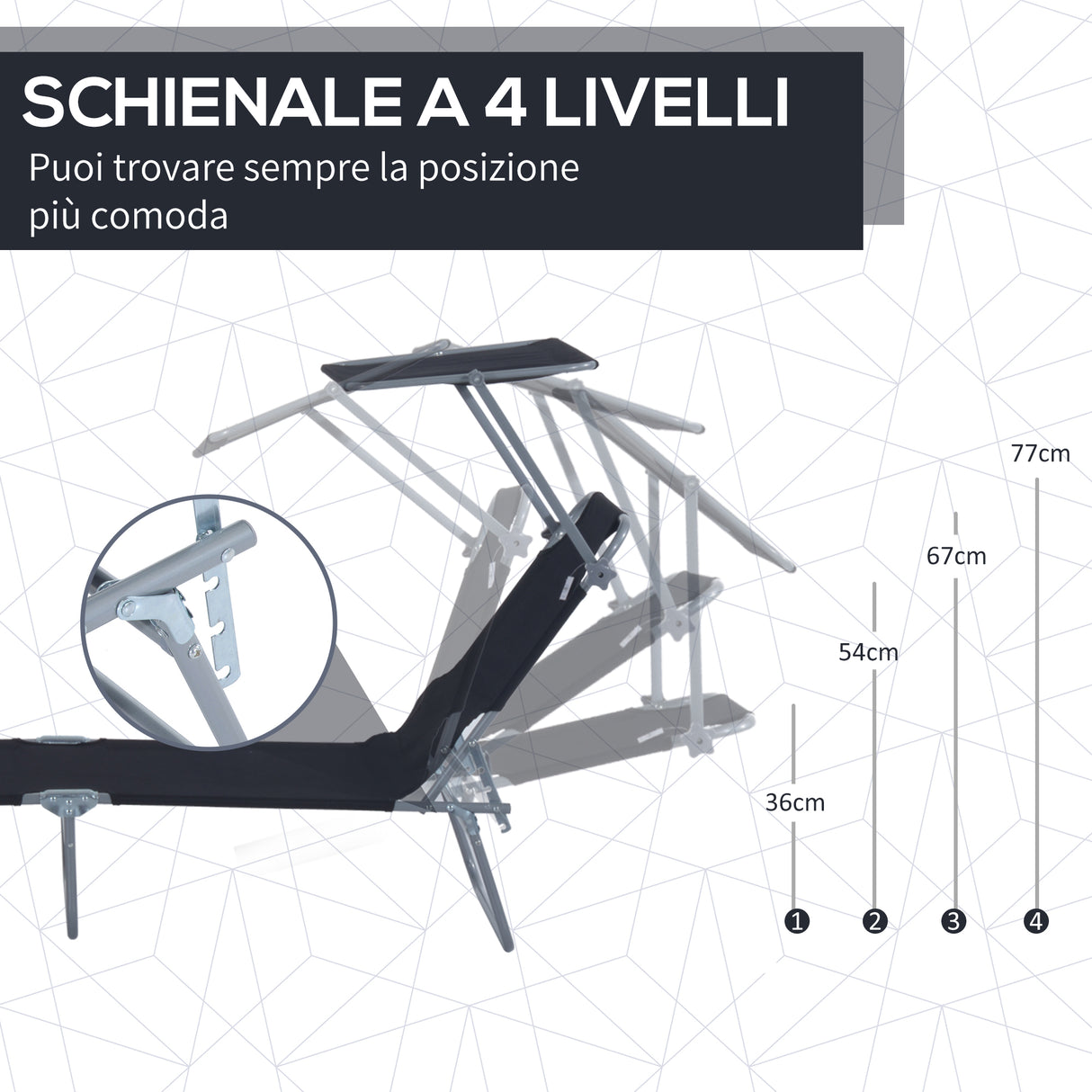 easycomfort easycomfort sdraio prendisole con tettuccio pieghvole schienale reclinabile nero