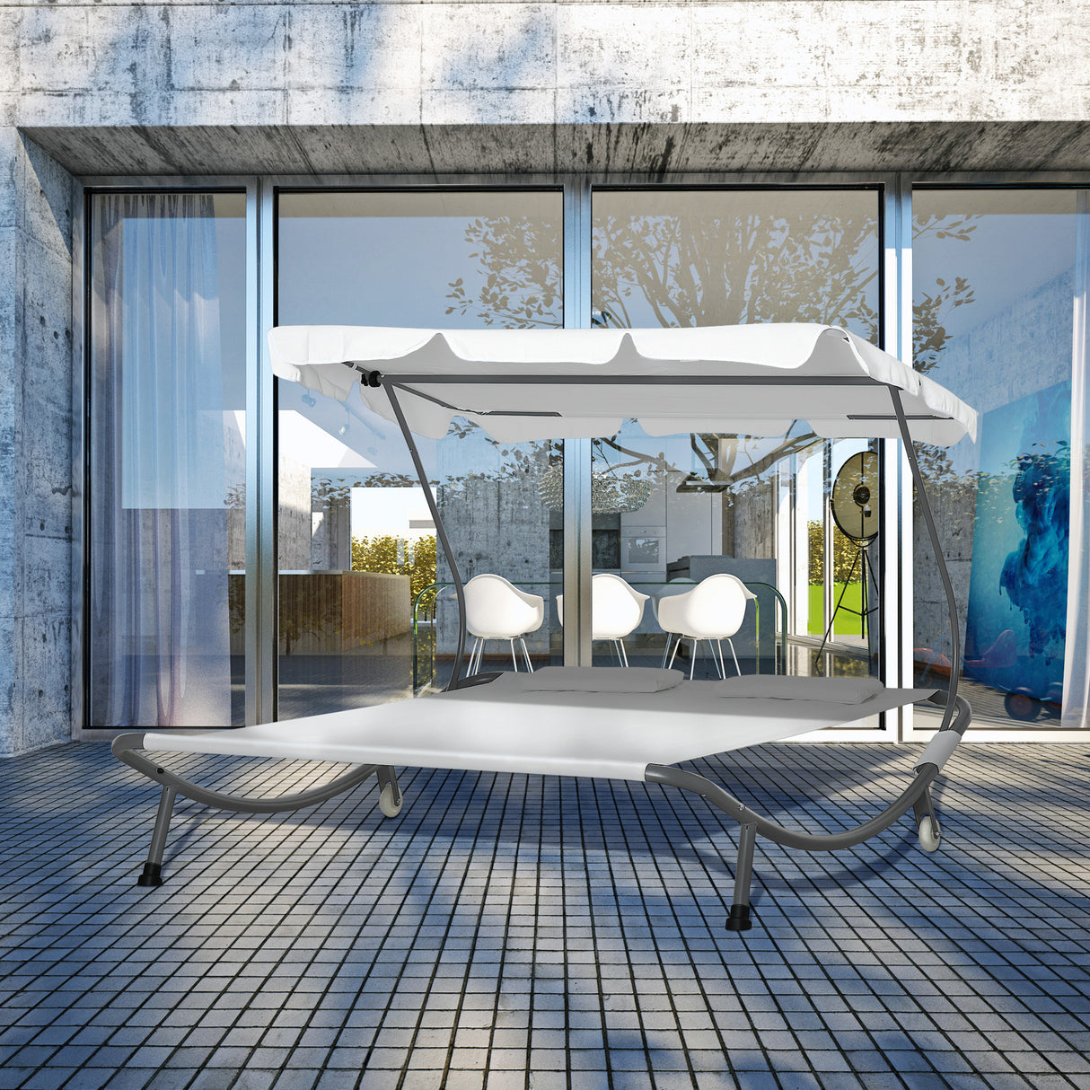 easycomfort easycomfort lettino sdraio prendisole matrimoniale con tettuccio regolabile crema