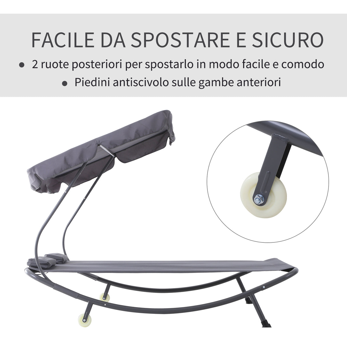 easycomfort easycomfort lettino sdraio prendisole matrimoniale con tettuccio regolabile grigio