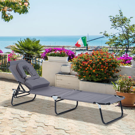 easycomfort easycomfort lettino prendisole relax pieghevole con cuscino poggiatesta grigio
