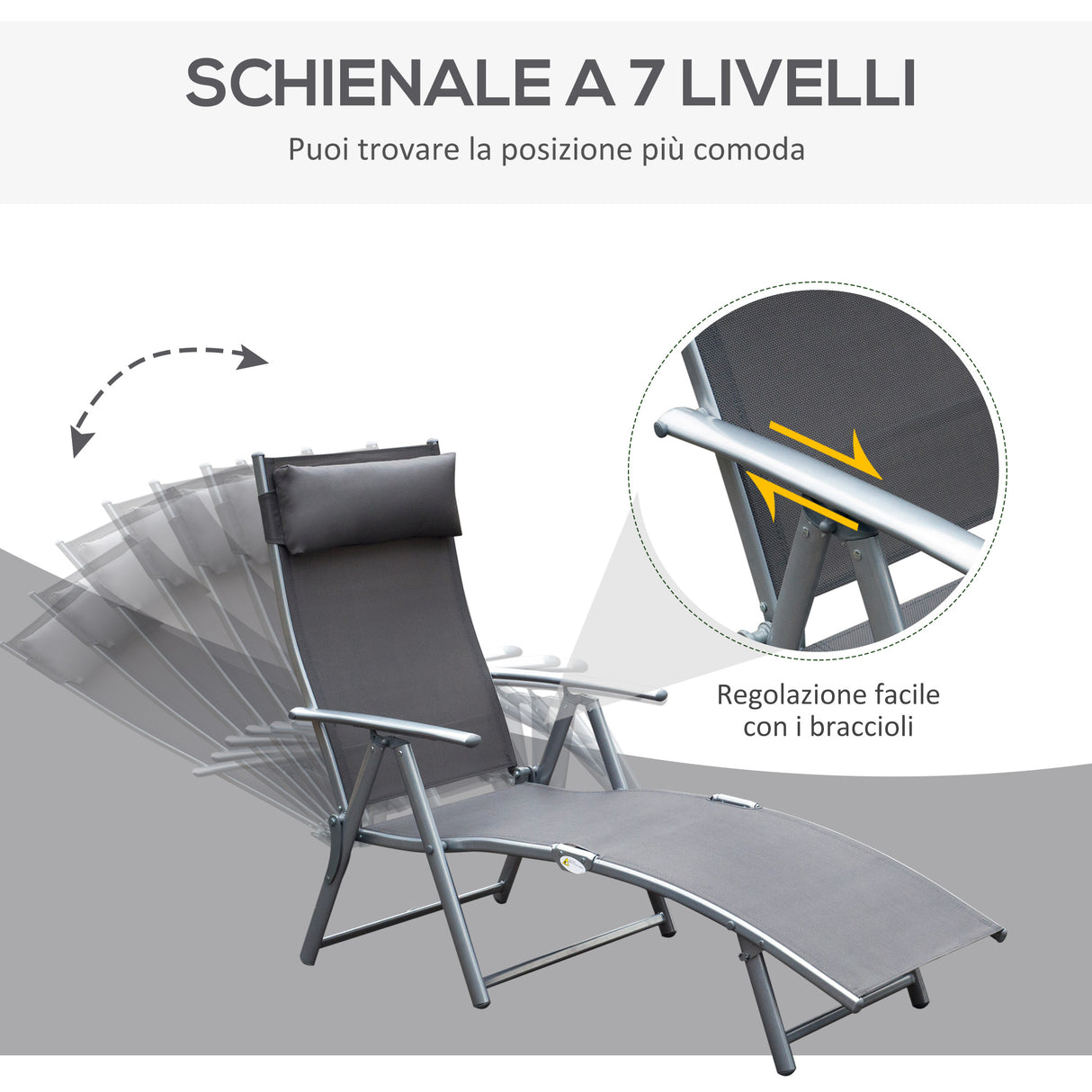 easycomfort easycomfort sdraio prendisole relax reclinabile pieghevole con cuscino giardino grigio