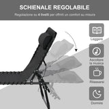 easycomfort easycomfort lettino prendisole in acciaio e tessuto traspirante con schienale reclinabile 197x58x26 cm nero