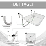 easycomfort easycomfort tavolo da ringhiera con ganci ad altezza regolabile su 3 livelli in metallo 60x56 5x45 cm bianco