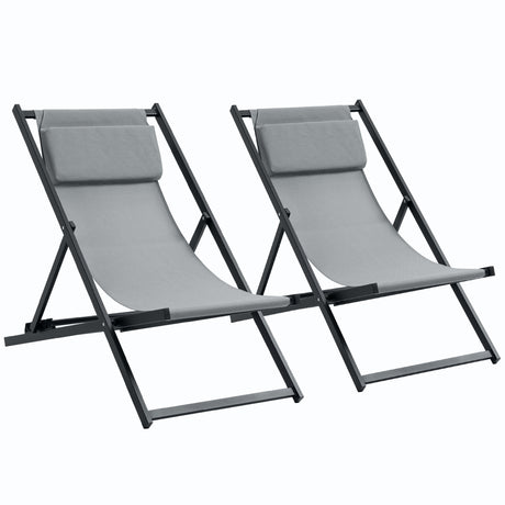 easycomfort easycomfort set 2 sedie poltrona sdraio da esterni pieghevoli e reclinabili in alluminio grigio 96 5 x 58 x 91 5cm