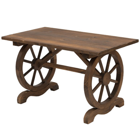 easycomfort tavolo da giardino stile country con gambe a ruota in legno di abete resistente alle intemperie 113x60x65cm