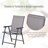 easycomfort easycomfort set 2 sedie pieghevoli da esterni in acciaio e textilene grigio e nero