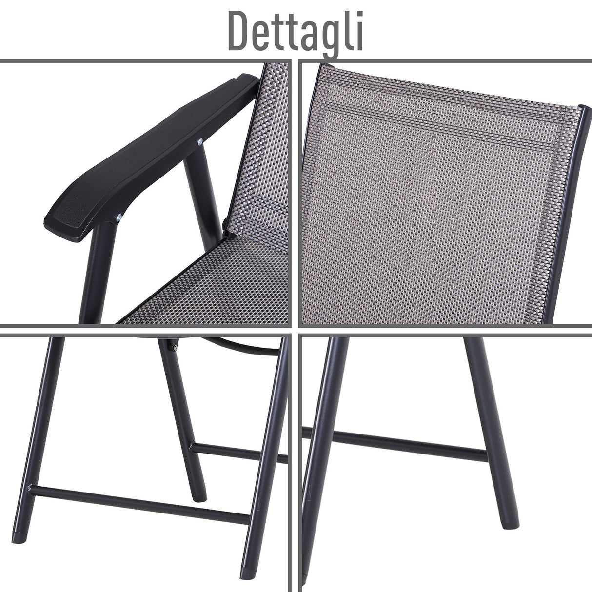 easycomfort easycomfort set 2 sedie pieghevoli da esterni in acciaio e textilene grigio e nero
