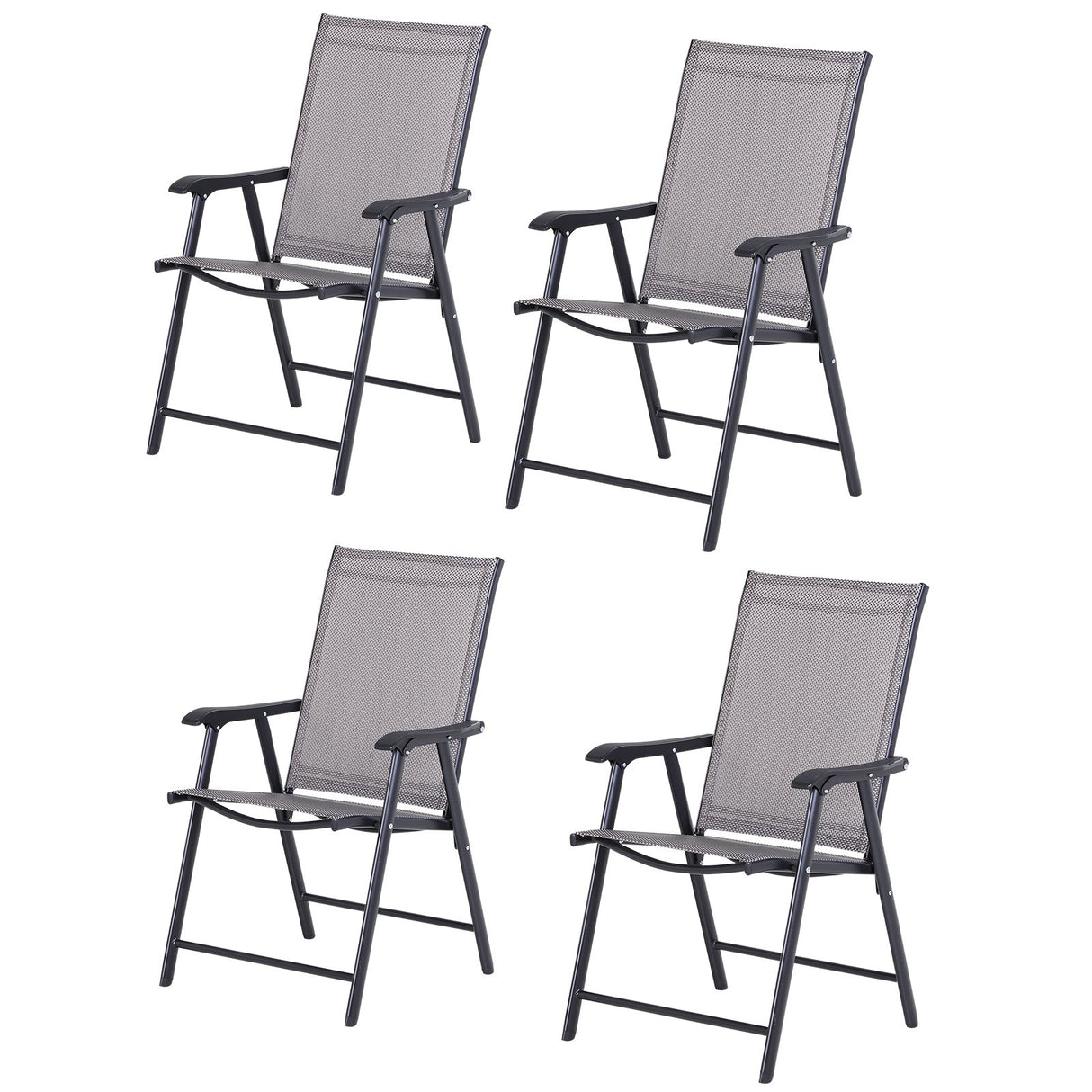 easycomfort easycomfort set di 4 sedie pieghevoli da esterni in acciaio e textilene grigio e nero