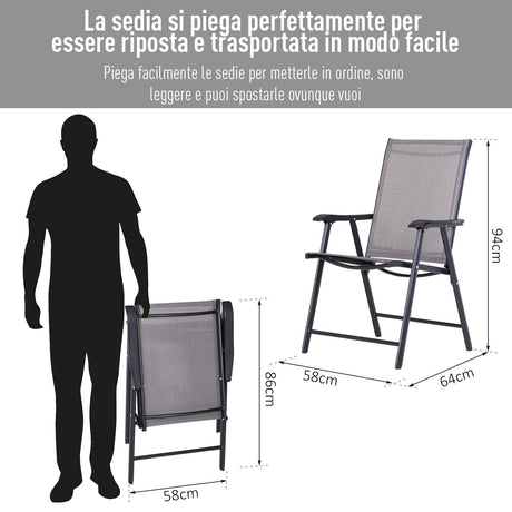 easycomfort easycomfort set di 4 sedie pieghevoli da esterni in acciaio e textilene grigio e nero