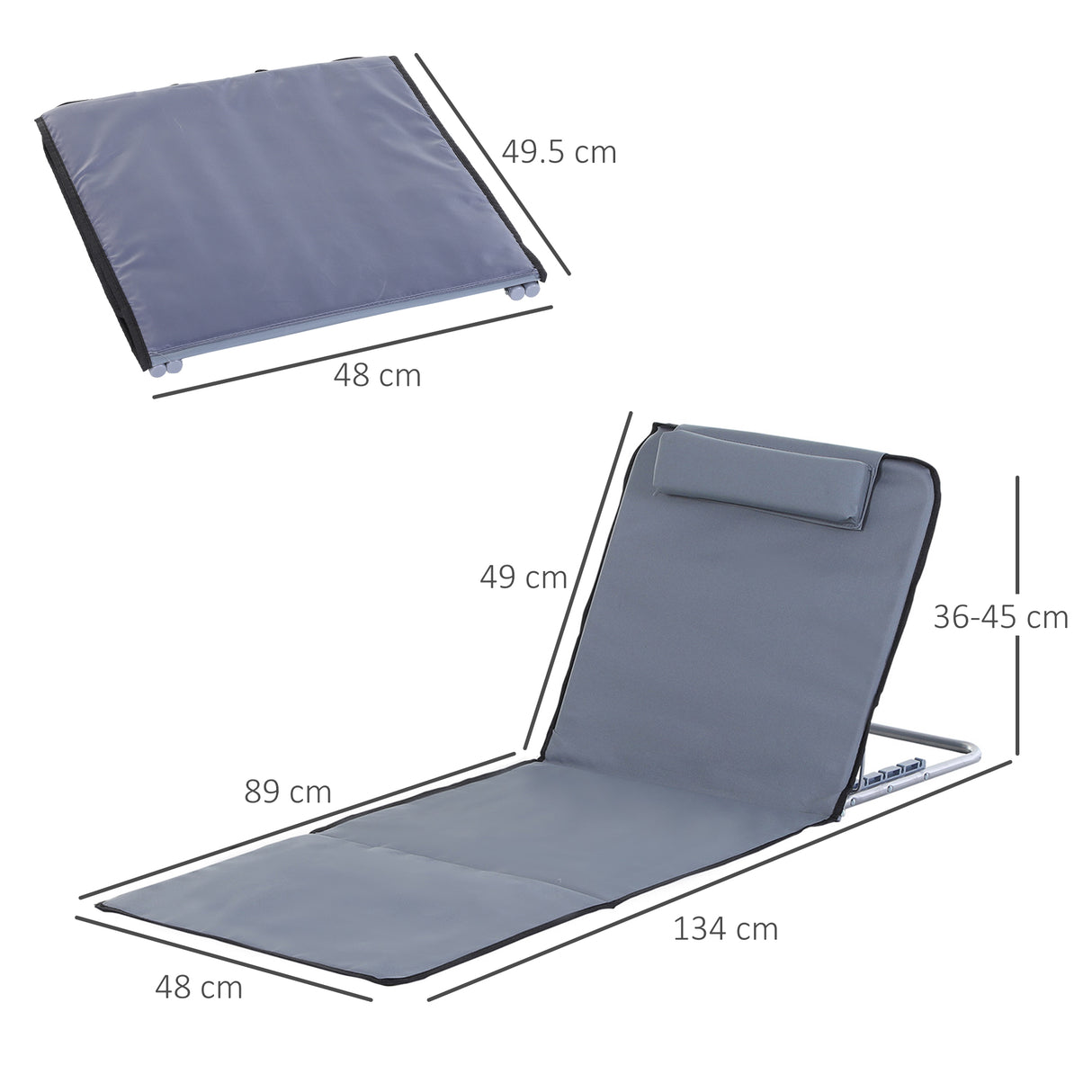 easycomfort easycomfort set 2 materassini da spiaggia pieghevoli con schienale regolabile grigio