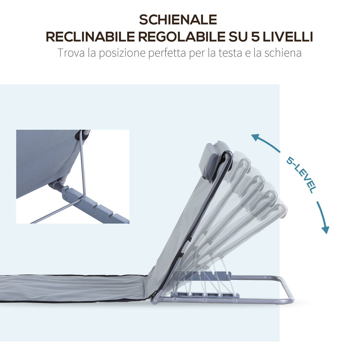 easycomfort easycomfort set 2 materassini da spiaggia pieghevoli con schienale regolabile grigio