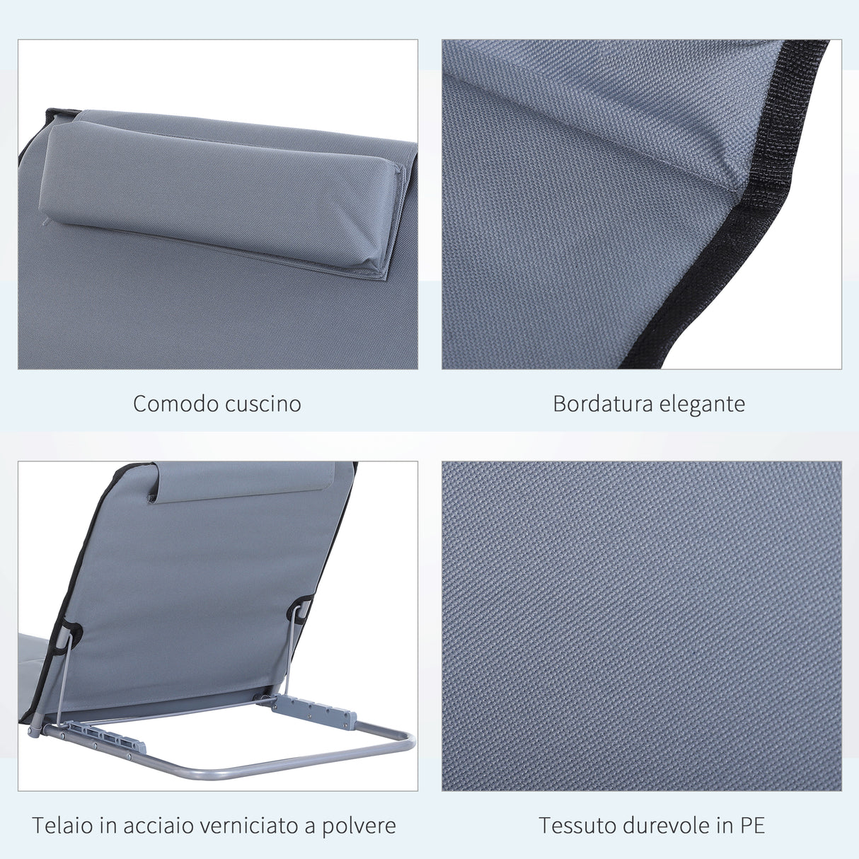 easycomfort easycomfort set 2 materassini da spiaggia pieghevoli con schienale regolabile grigio