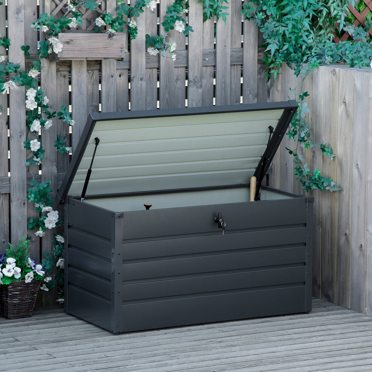 easycomfort easycomfort panca baule contenitore da giardino con chiave cassapanca moderna in acciaio grigio 120x62x62cm