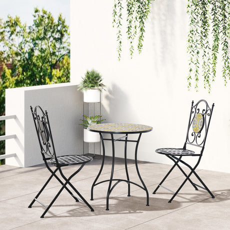 easycomfort easycomfort set tavolo e sedie da balcone 3 pezzi set da giardino pieghevoli in metallo con maioliche colorate multicolore