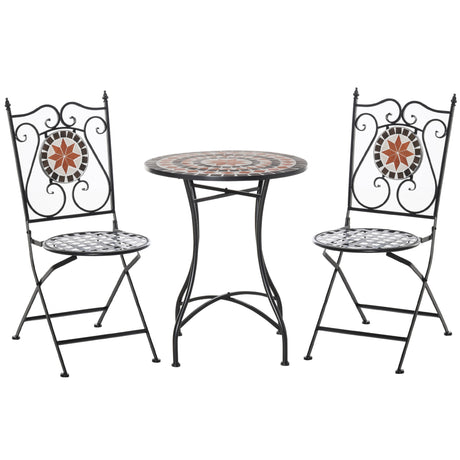 easycomfort mobili da giardino set da 3 pezzi con 2 sedie pieghevoli e 1 tavolino in metallo e ceramica