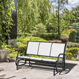 easycomfort panchina a dondolo da giardino a 3 posti in metallo e tessuto a rete traspirante 151x75x85cm beige