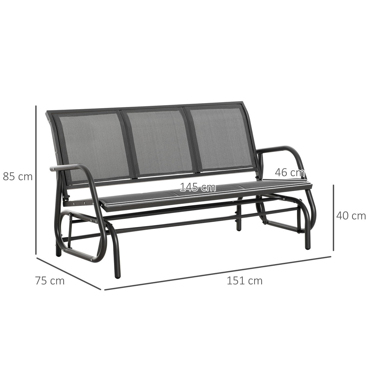 easycomfort panchina a dondolo da giardino a 3 posti in metallo e tessuto a rete traspirante 151x75x85cm grigio 33093
