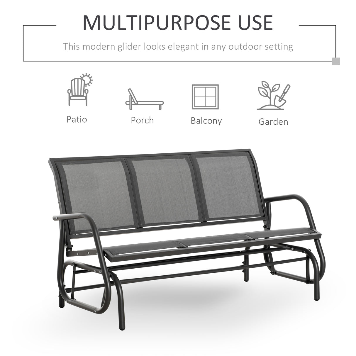 easycomfort panchina a dondolo da giardino a 3 posti in metallo e tessuto a rete traspirante 151x75x85cm grigio 33093