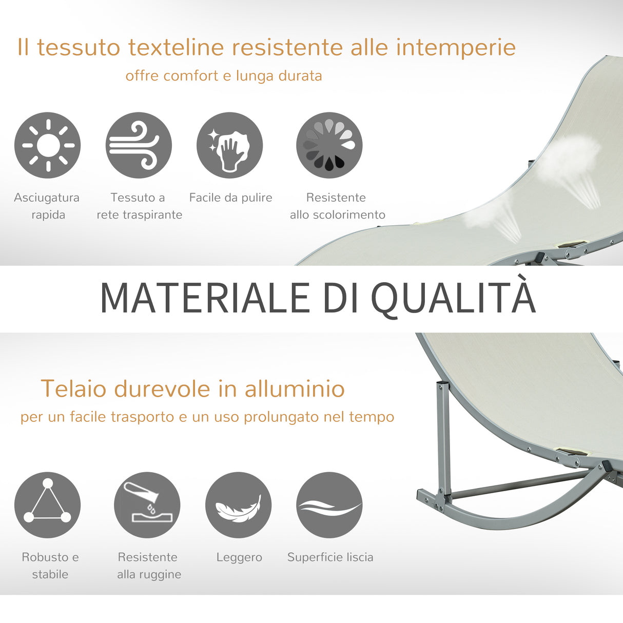 easycomfort easycomfort set 2 sdraio da giardino pieghevoli lettino prendisole in alluminio e textilene beige 61x165x63cm