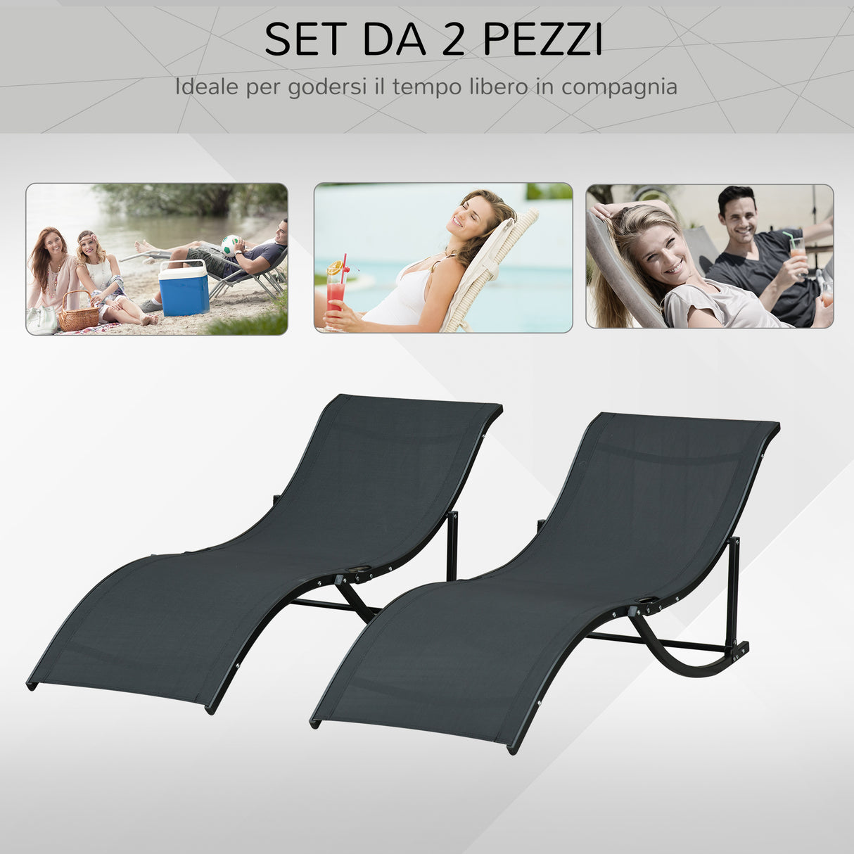 easycomfort set 2 sdraio da giardino pieghevoli lettino prendisole in alluminio e textilene 61x165x63cm 33163