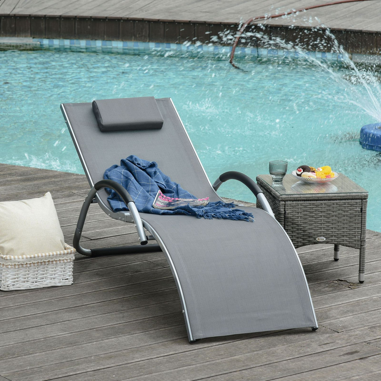 easycomfort easycomfort lettino prendisole in alluminio sedia sdraio da giardino in textilene nero con poggiatesta rimovibile